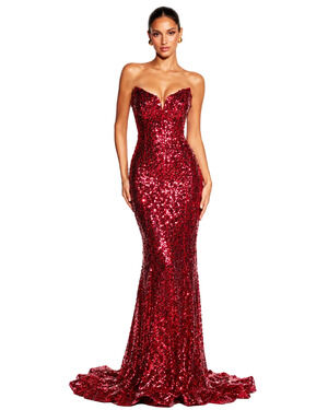 Portia & Scarlett PS25222 Red Sequin Strapless Mermaid Gown – Size 10 / Large